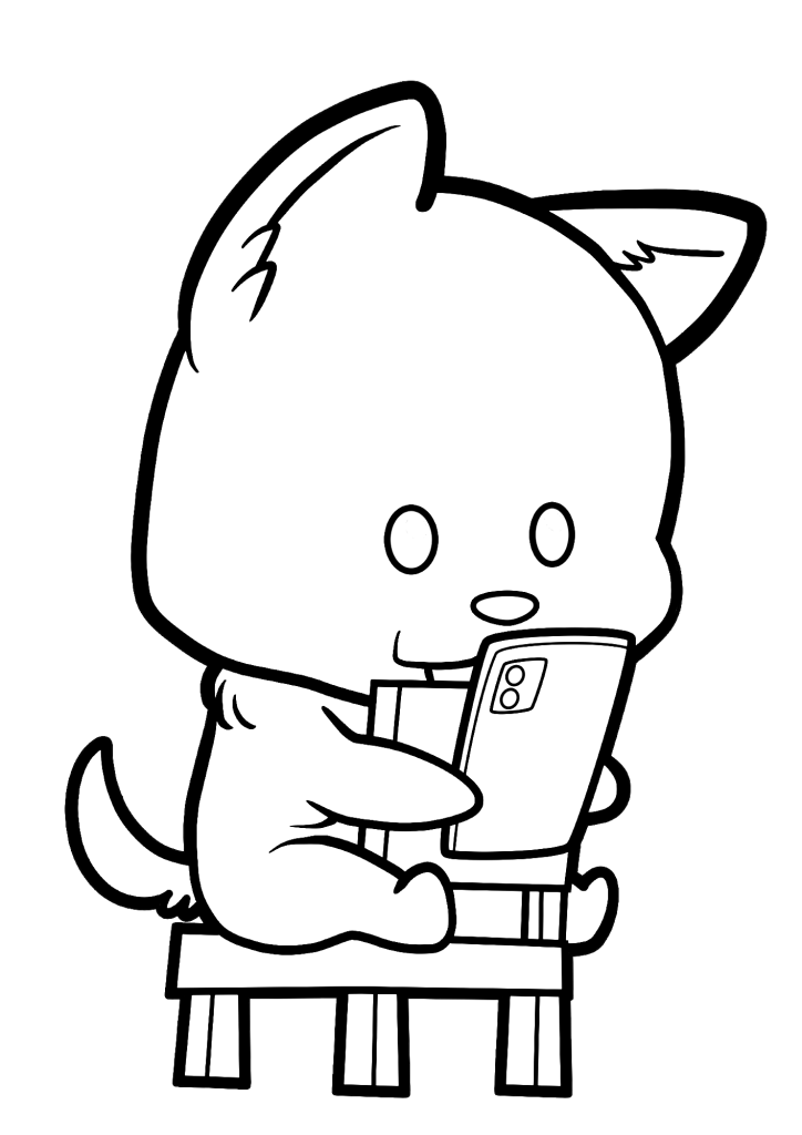 Cute Dog Using Smartphone Coloring Page