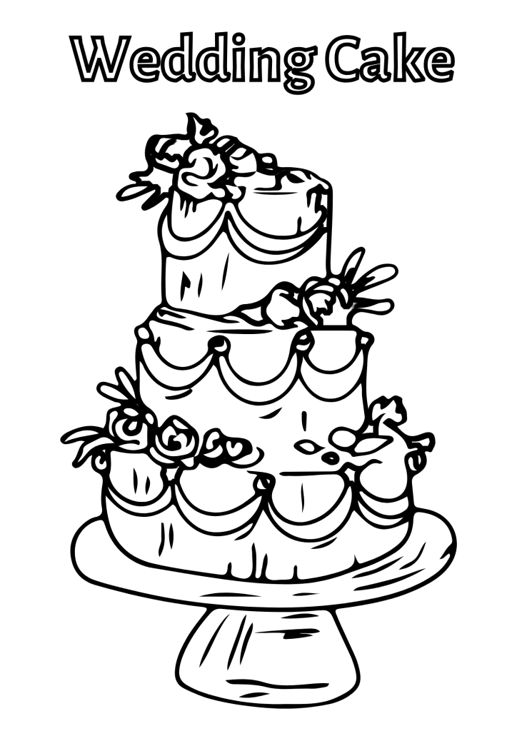 Happy Wedding Cake Coloring Page