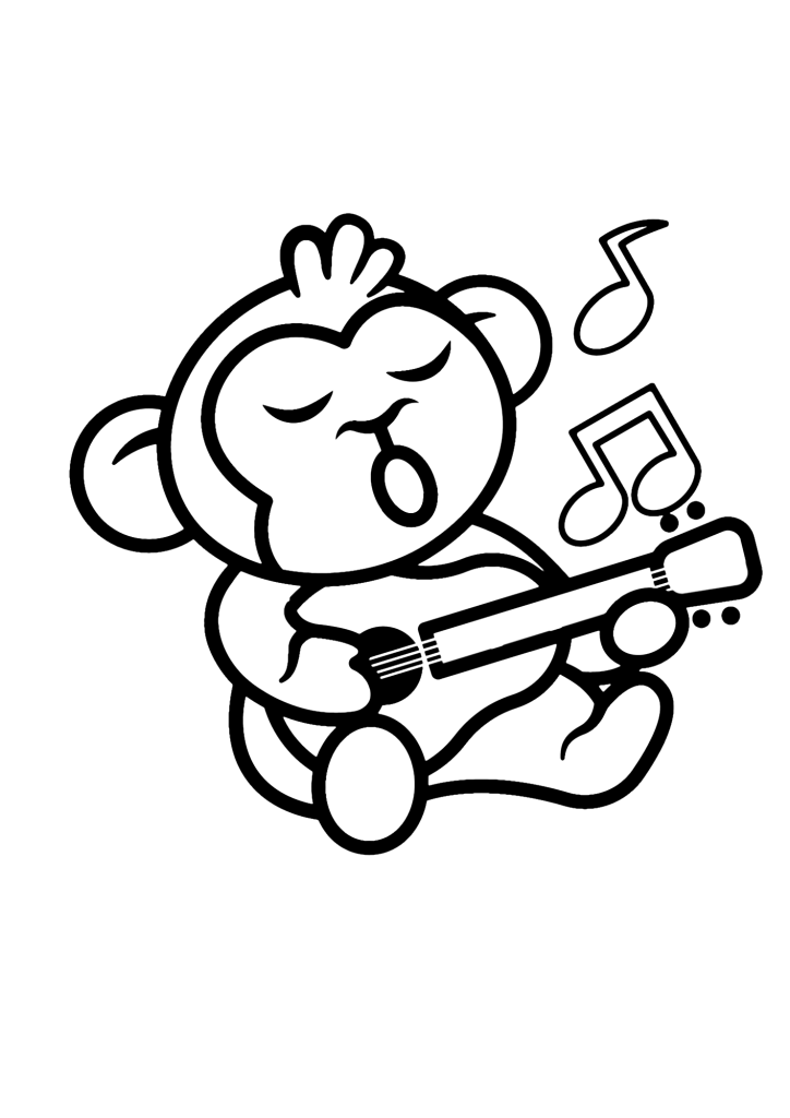 Monkey With Guitar Coloring Page