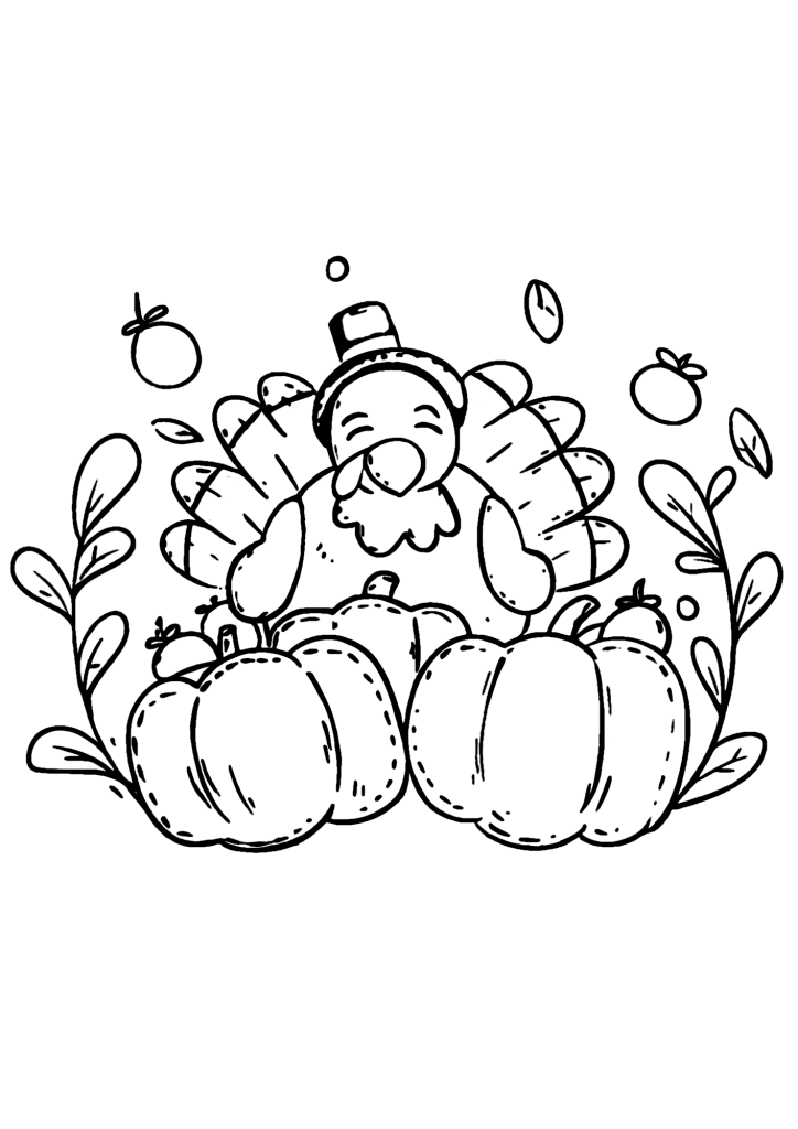 Thanksgiving Turkey On Pumpkin Coloring Page