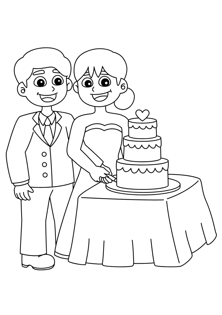 Wedding Groom And Bride Cutting Cake