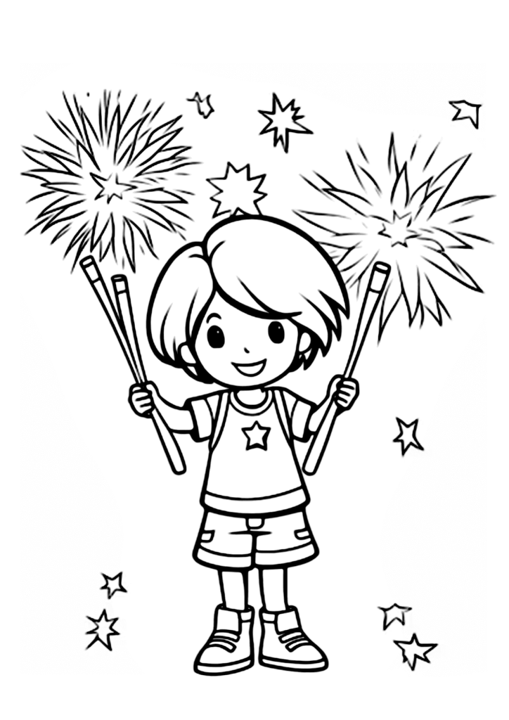 Baby Girl With Firework Coloring Page