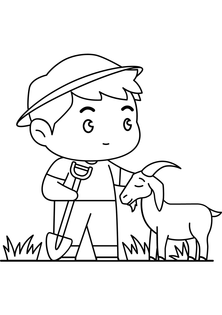 Boy And Goat Coloring Page