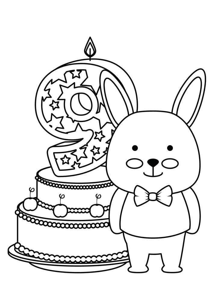 Bunny And Birthday Cake Coloring Page