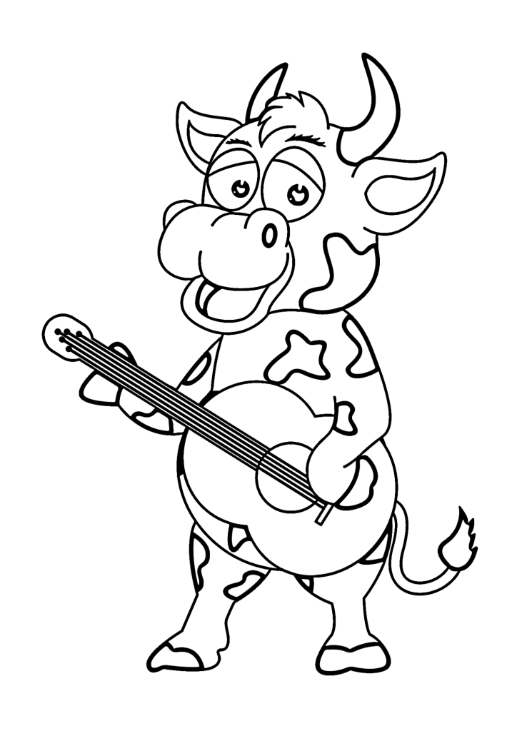 Cow Play Guitar Coloring Page
