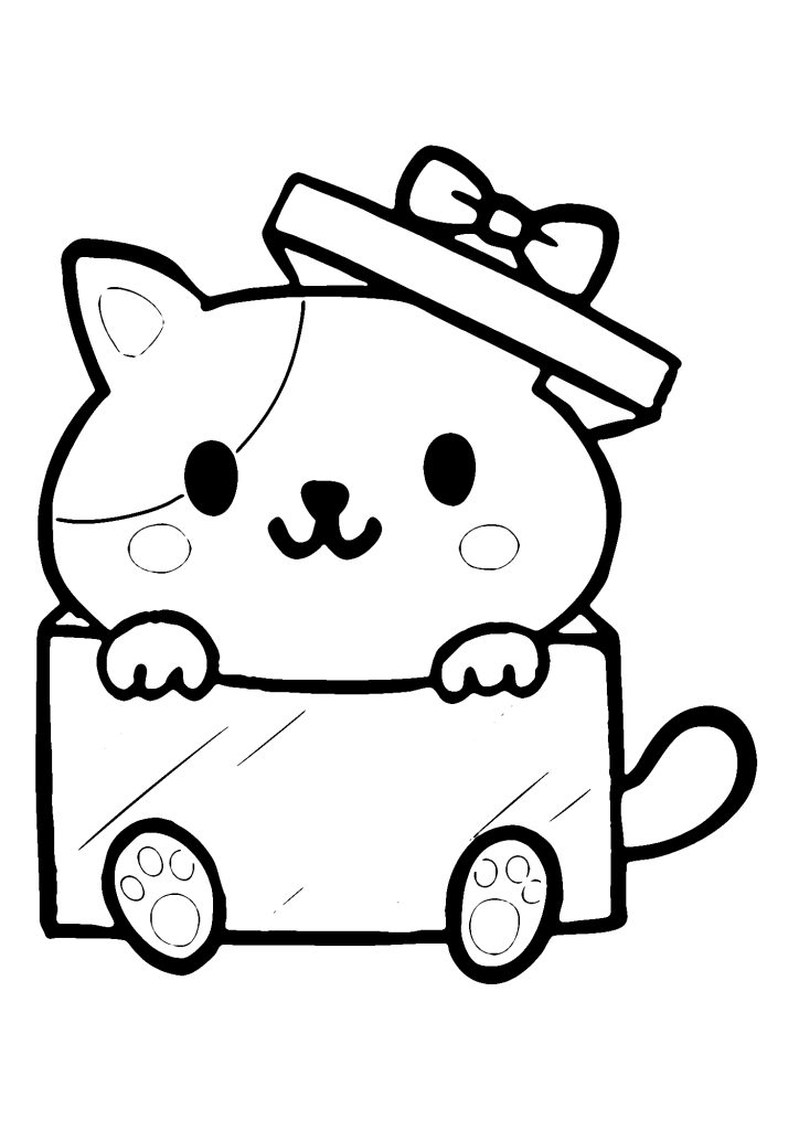 Cute Cartoon Birthday Cat Character Coloring Page