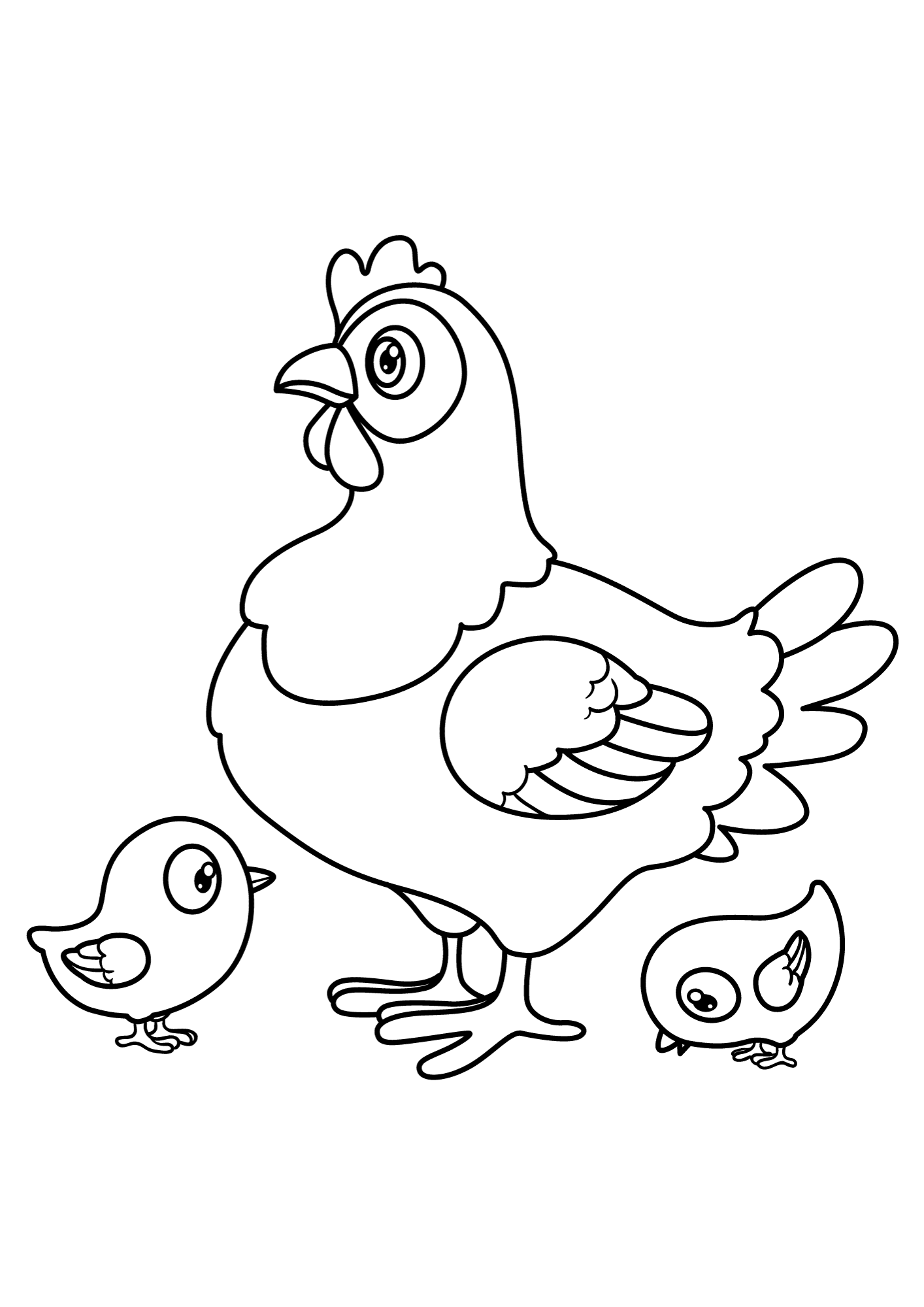Cute Cartoon Hen With Chicks Coloring Page