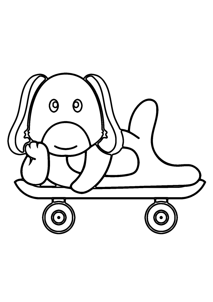 Cute Dog Lying On A Skateboard Coloring Pages