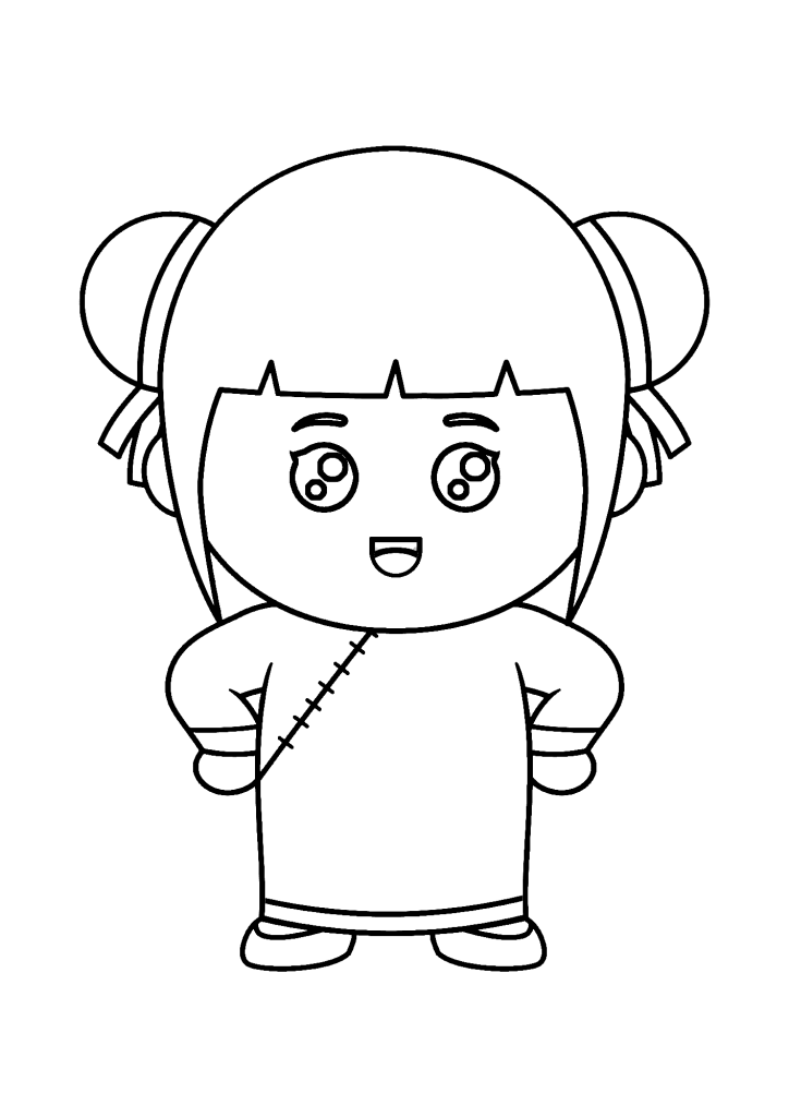 Cute Girl Celebrate Chinese New Year Coloring Page