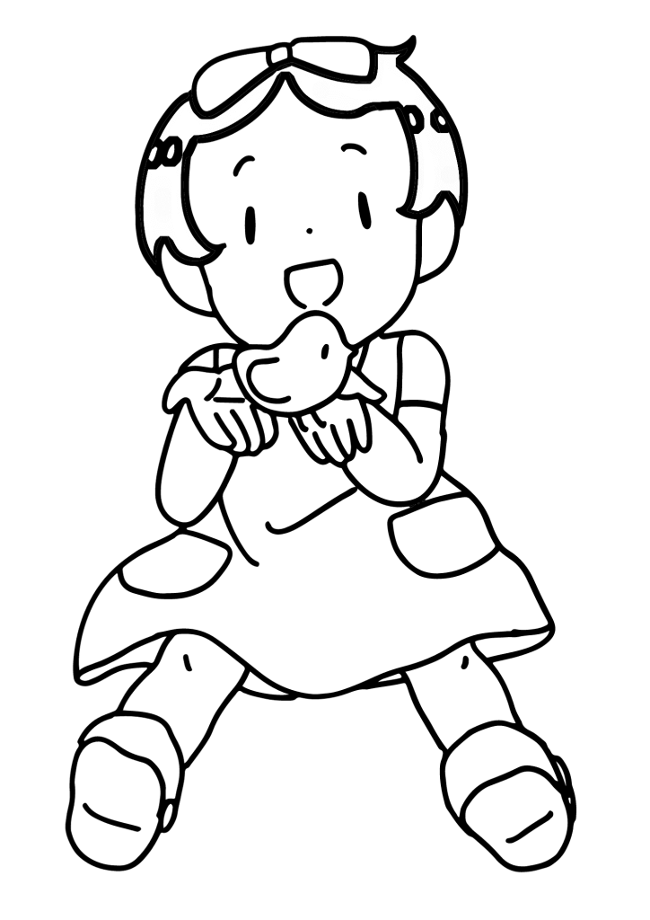 Cute Girl With Chick Coloring Page