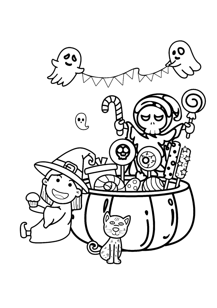 Cute Halloween Party Coloring Pages