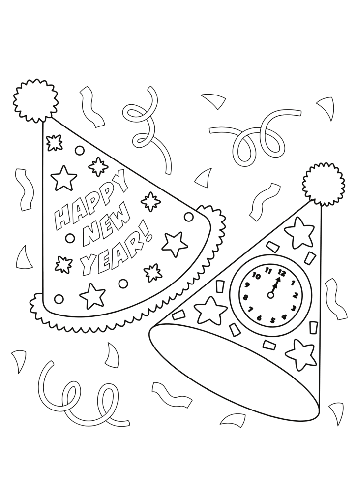 Cute New Year Party Hat Coloring Pages