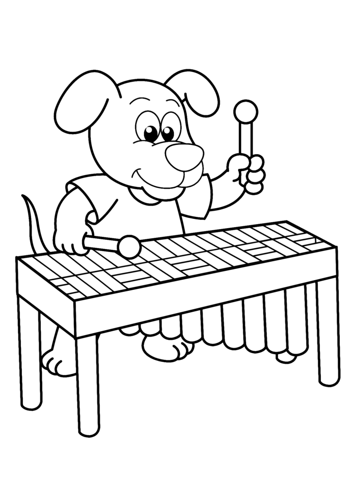 Dog Playing Gockenspiel Cartoon Coloring Pages