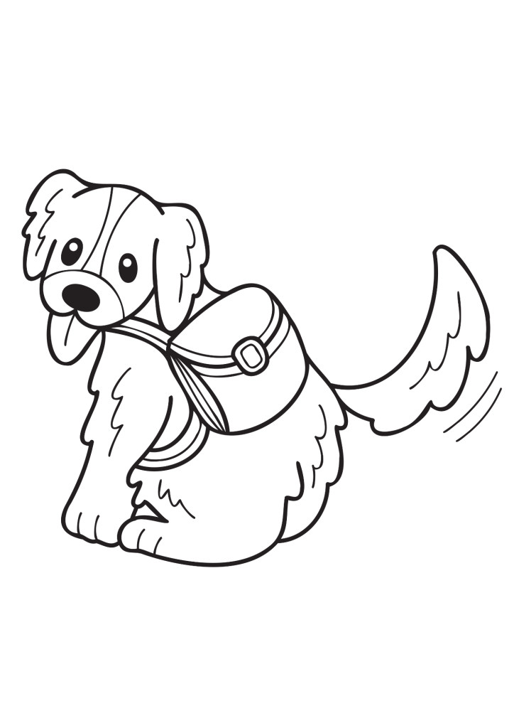 Drawn Golden Retriever Dog With Backpack Coloring Pages