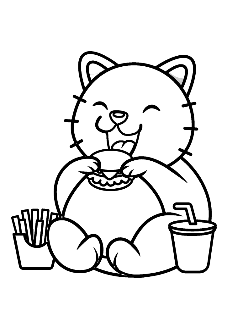 Fat Cat Eating Coloring Page
