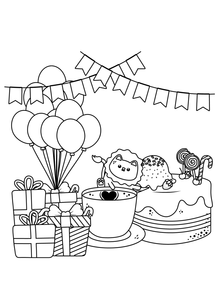 Happy Birthday Cake And Gift Coloring Page