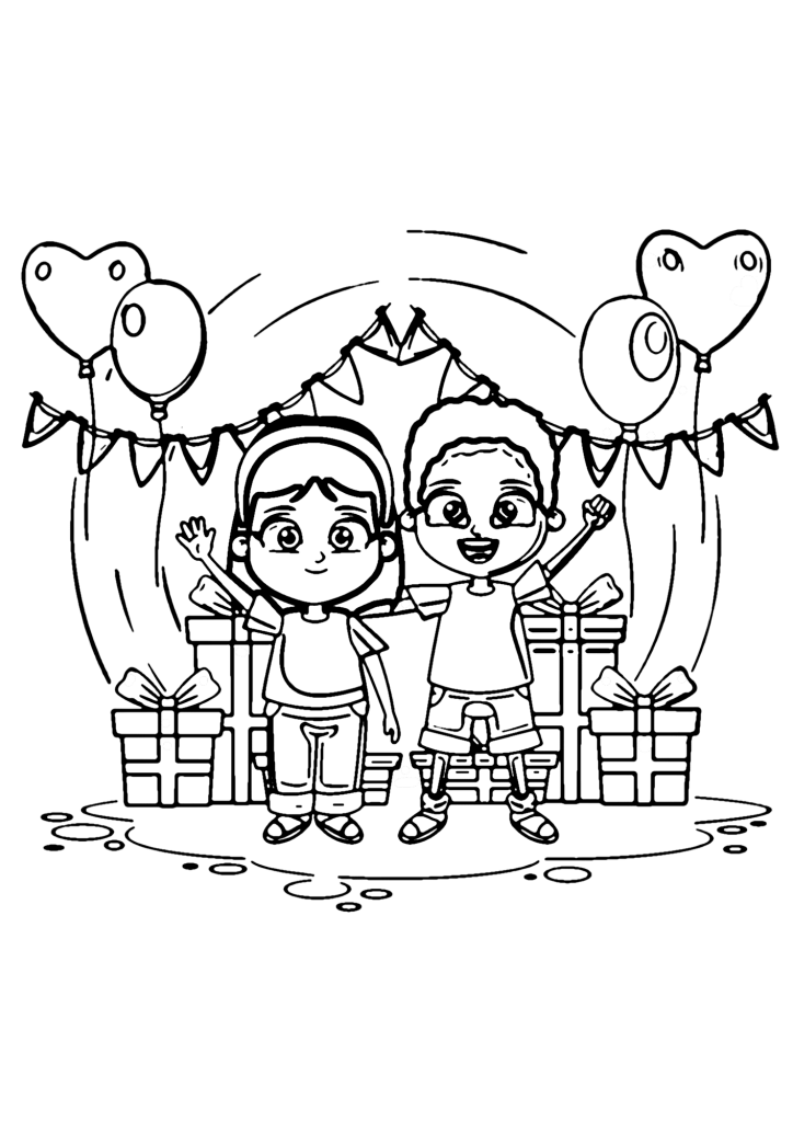 Happy Birthday To Boy With Friends Coloring Page