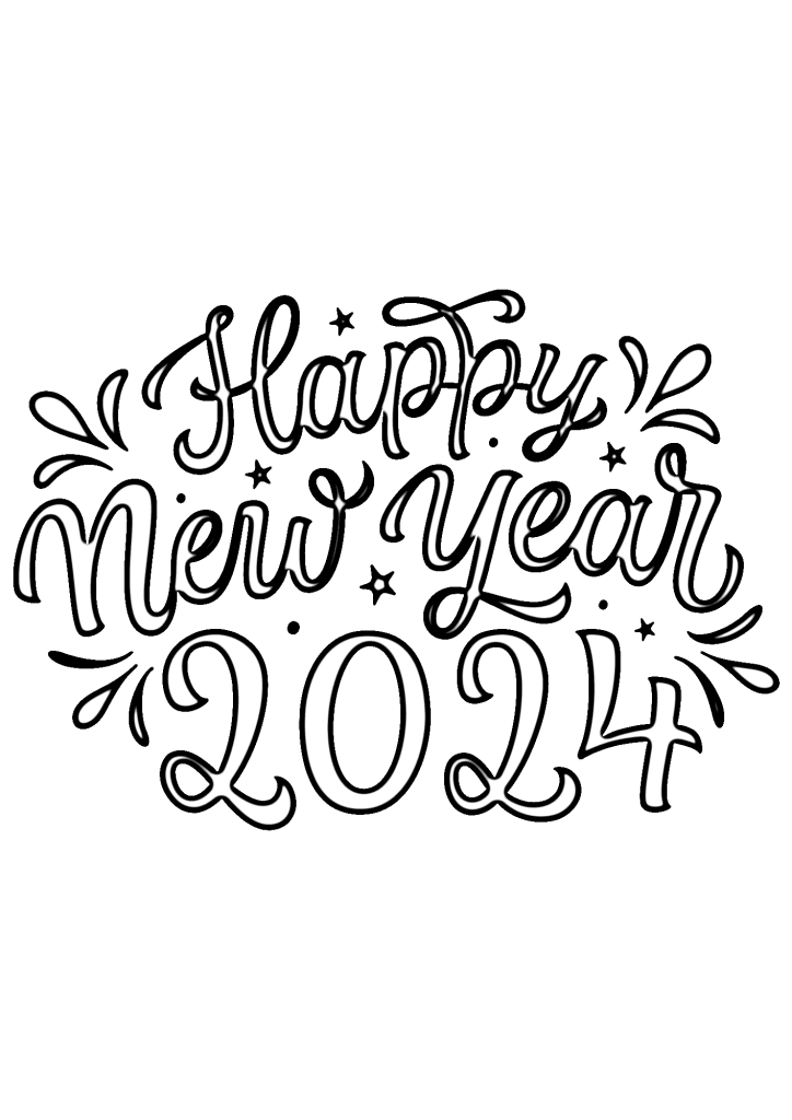 Happy New Year 2024 Image Coloring Page
