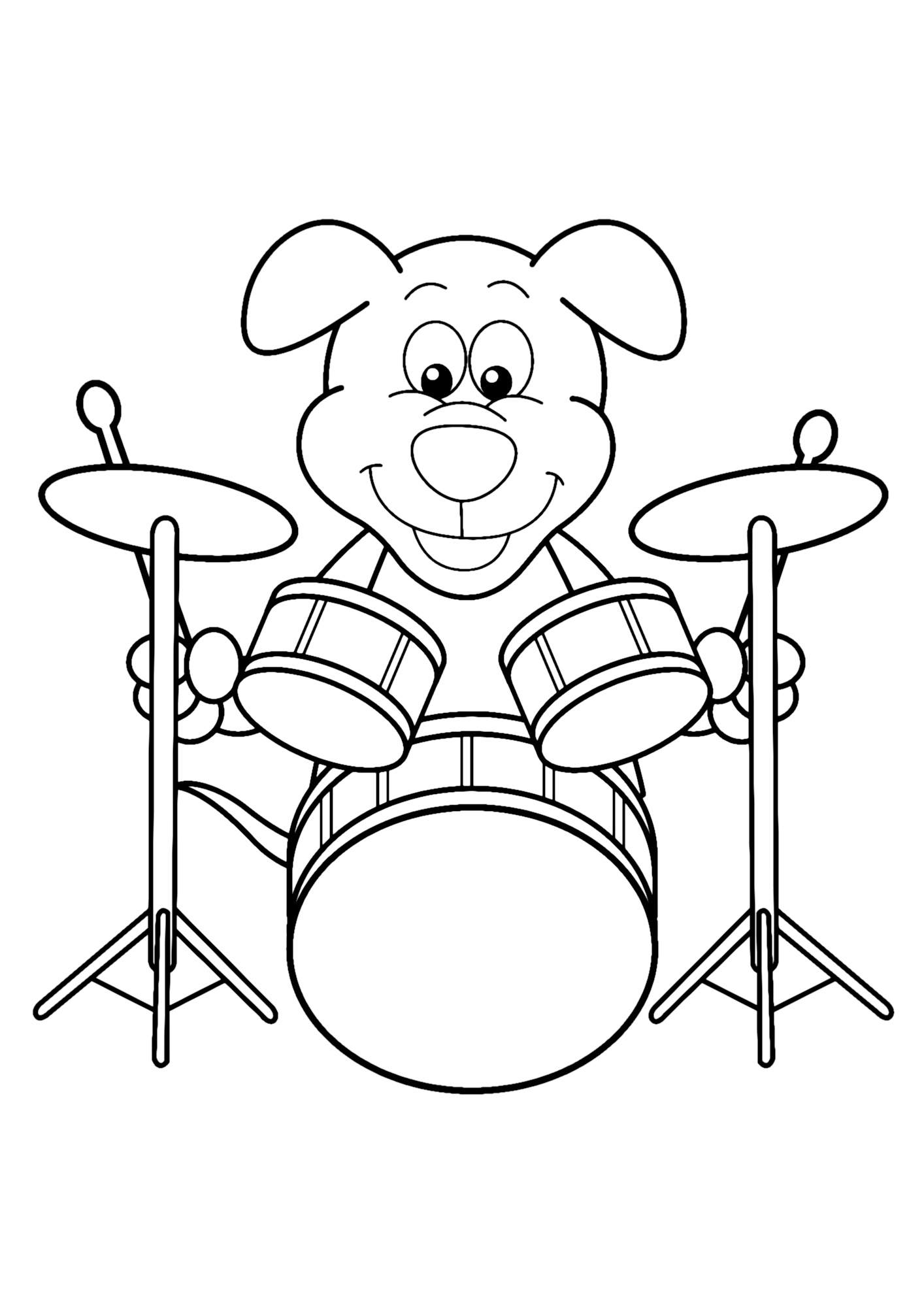 Lovely Dog Playing Drums Coloring Pages