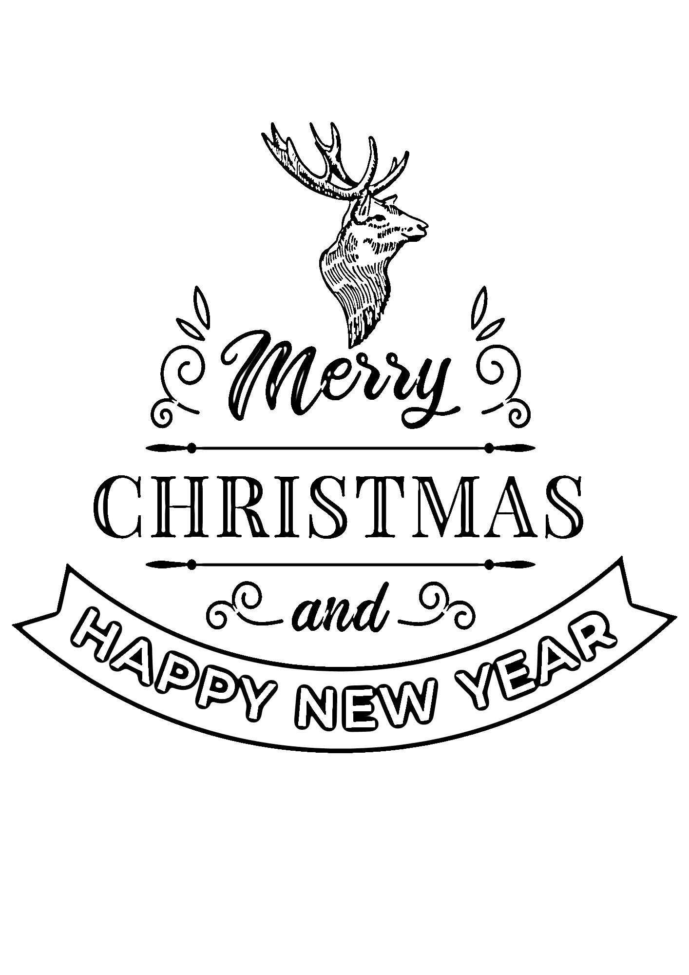 Merry Christmas And Happy New Coloring Page