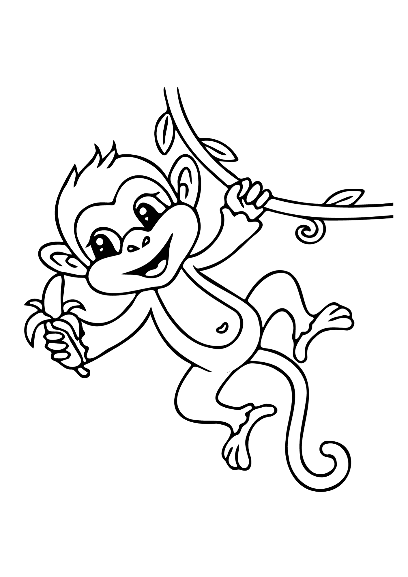 Monkey Eatting Banana Free Coloring Page