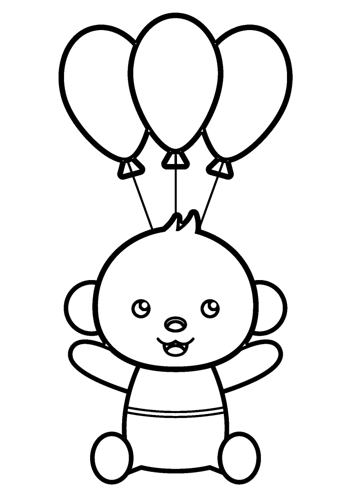 Monkey With Balloon Coloring Page