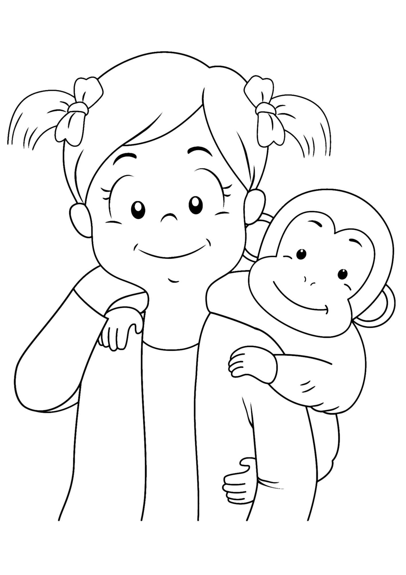 Monkey With Girl Coloring Page