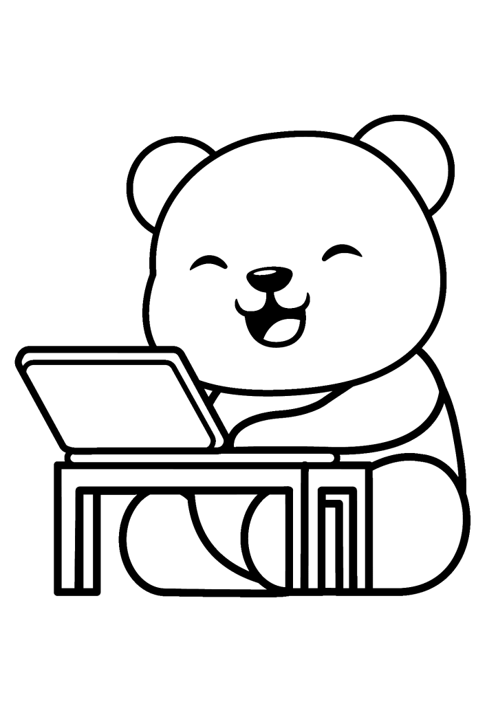 Panda And Laptop Coloring Page