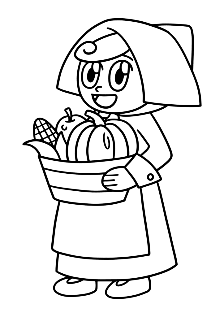 Printable Thanksgiving Food With Baby Girl Coloring Page