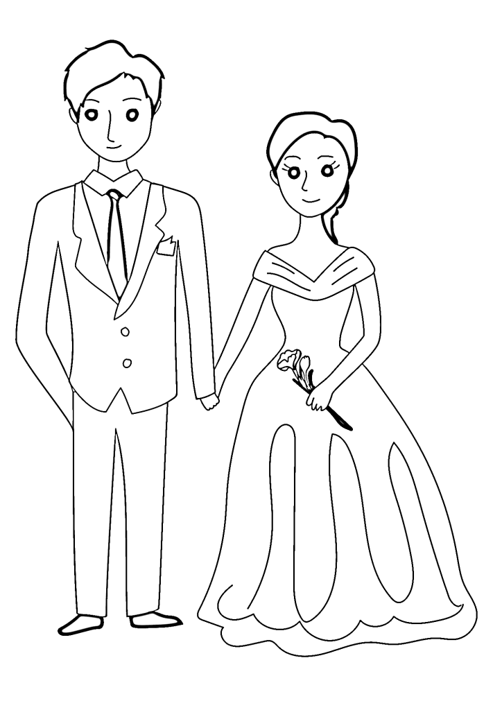 Bride And Groom Happy Wedding Coloring Page