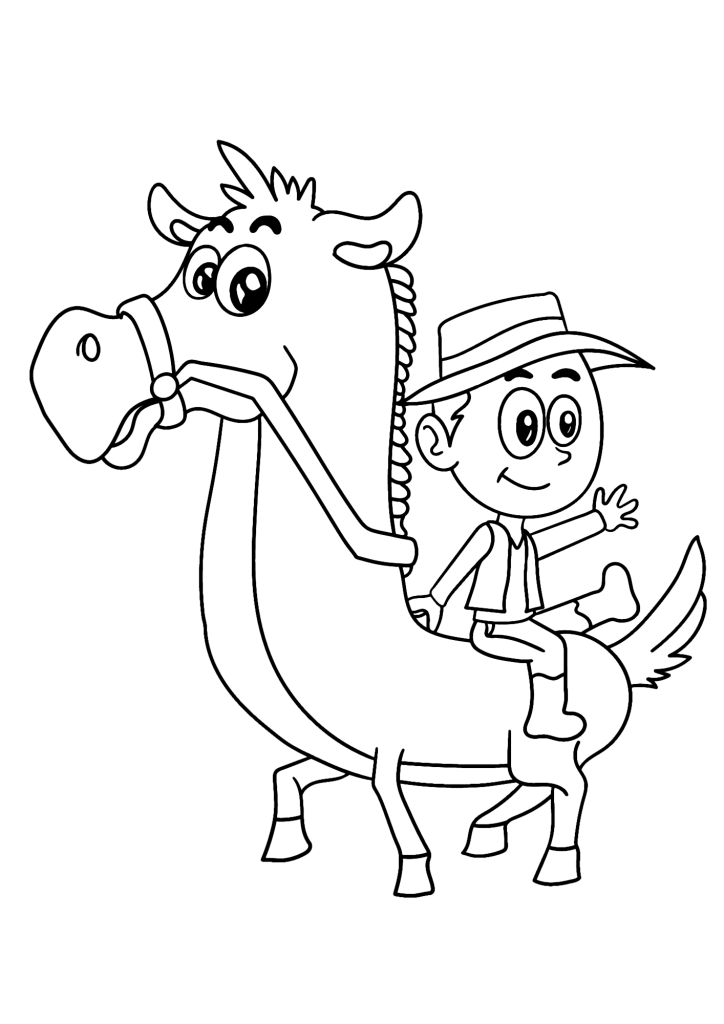 Cowboy Boy Riding Donkey Coloring Page