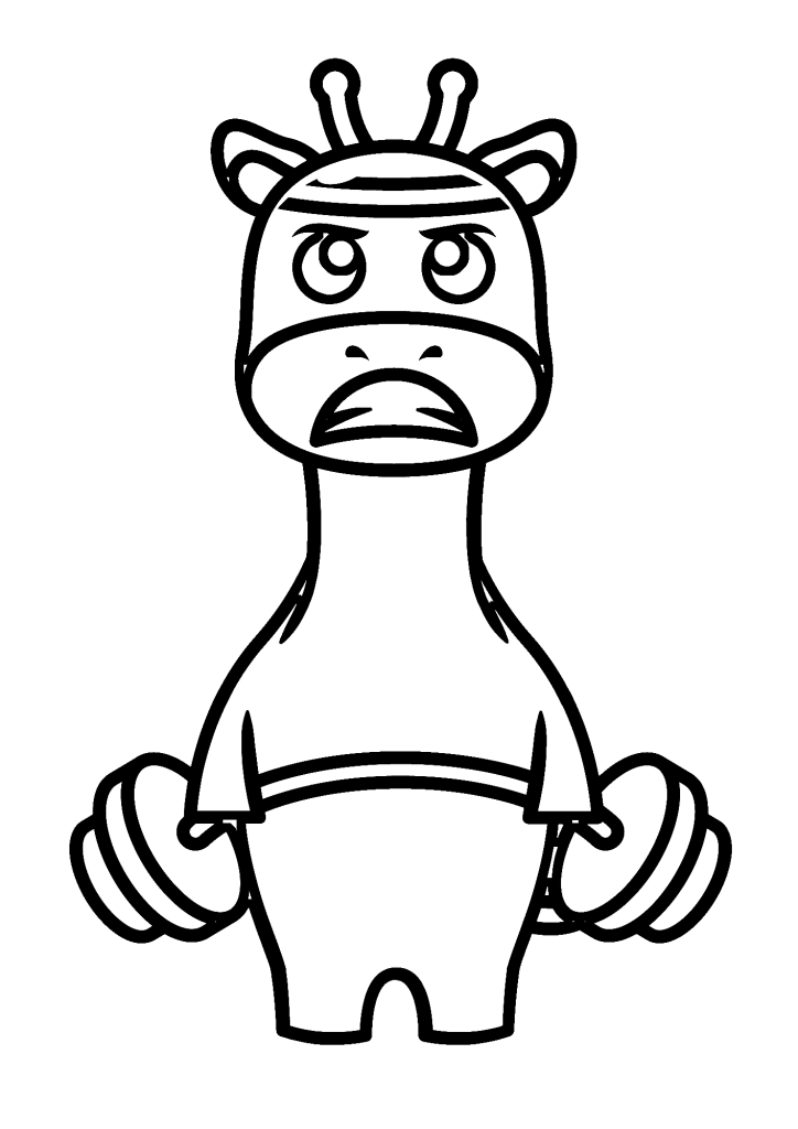 Cute Giraffe Lifting Weights Coloring Page