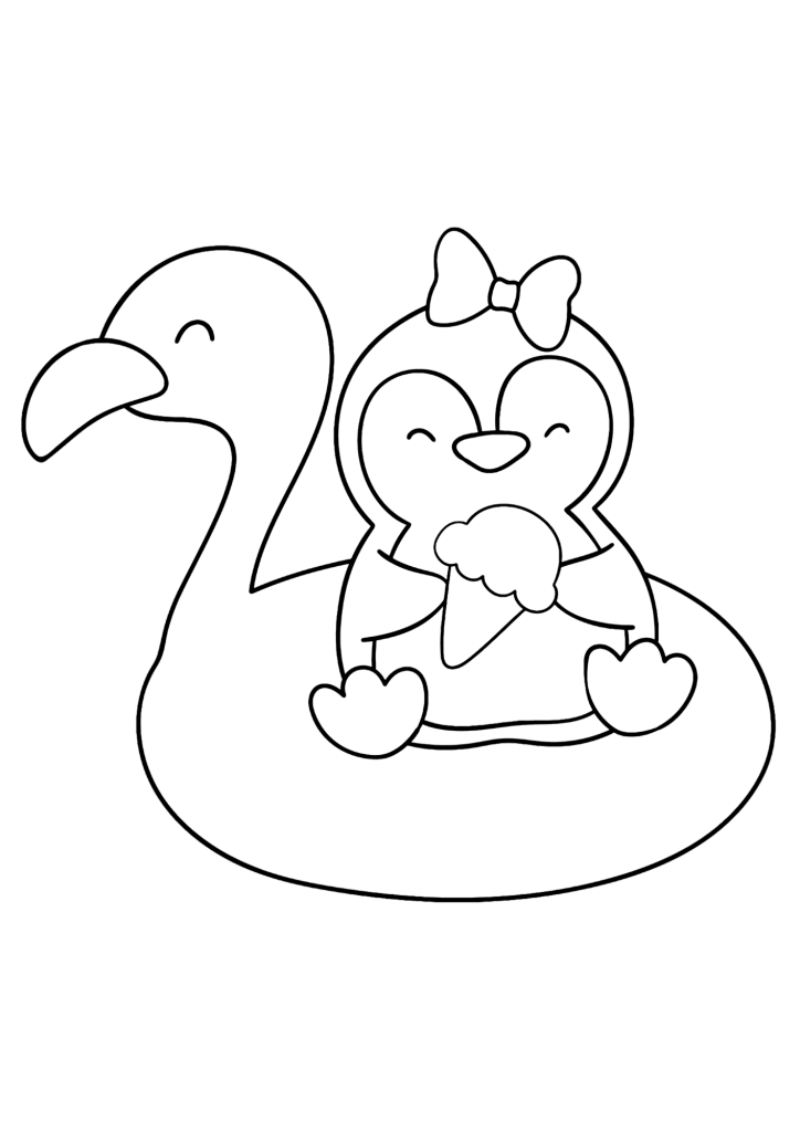 Cute Penguin On A Swan Float Coloring Page