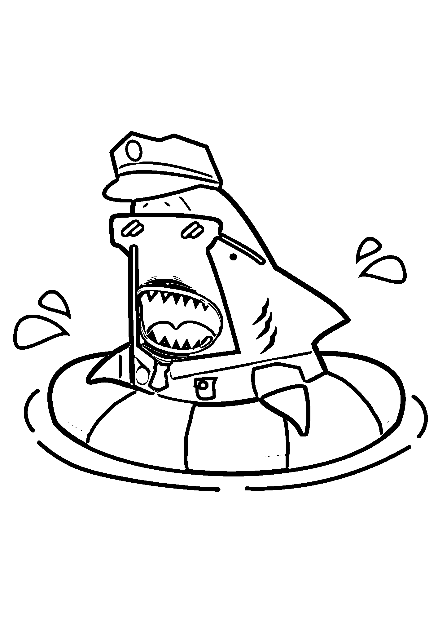 Cute Shark Police Ring Coloring Page