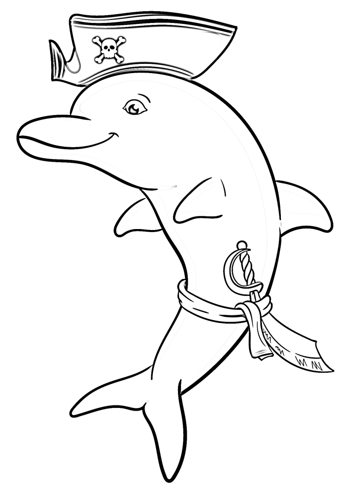 Dolphin Pirate In A Pirate Hat With Emblem Of Jolly Roge