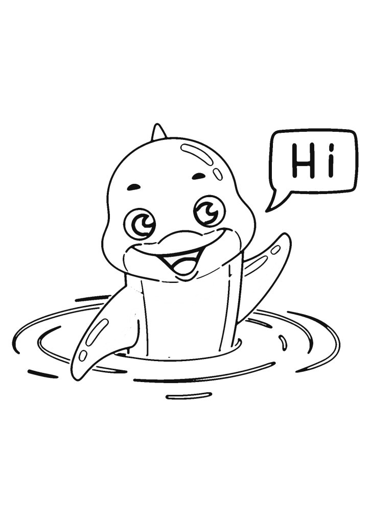 Dolphin Say Hi Coloring Page