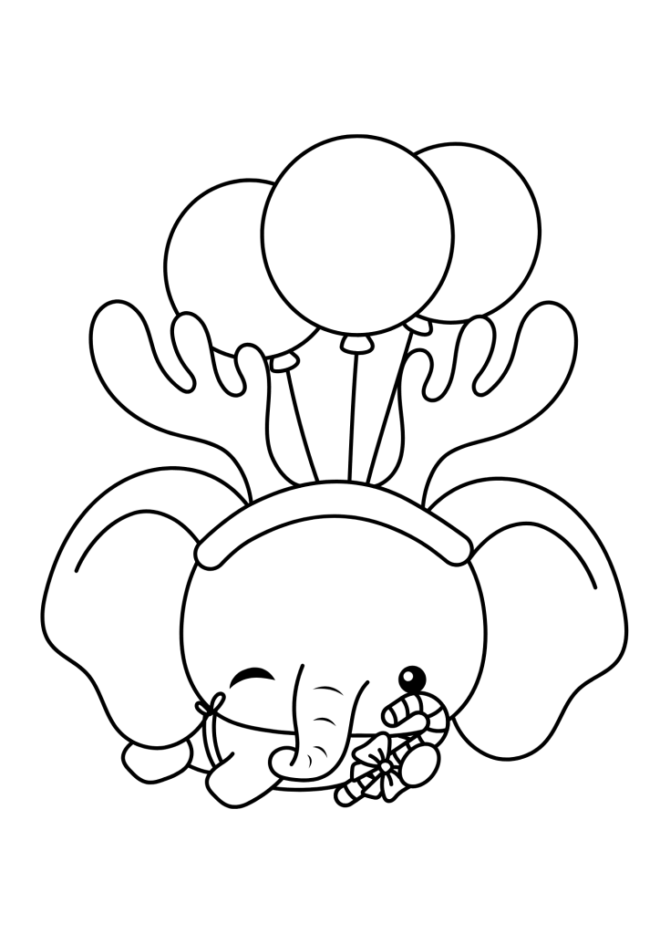 Elephant With Balloon Coloring Page