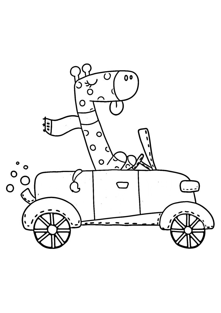 Giraffe And Car Coloring Page