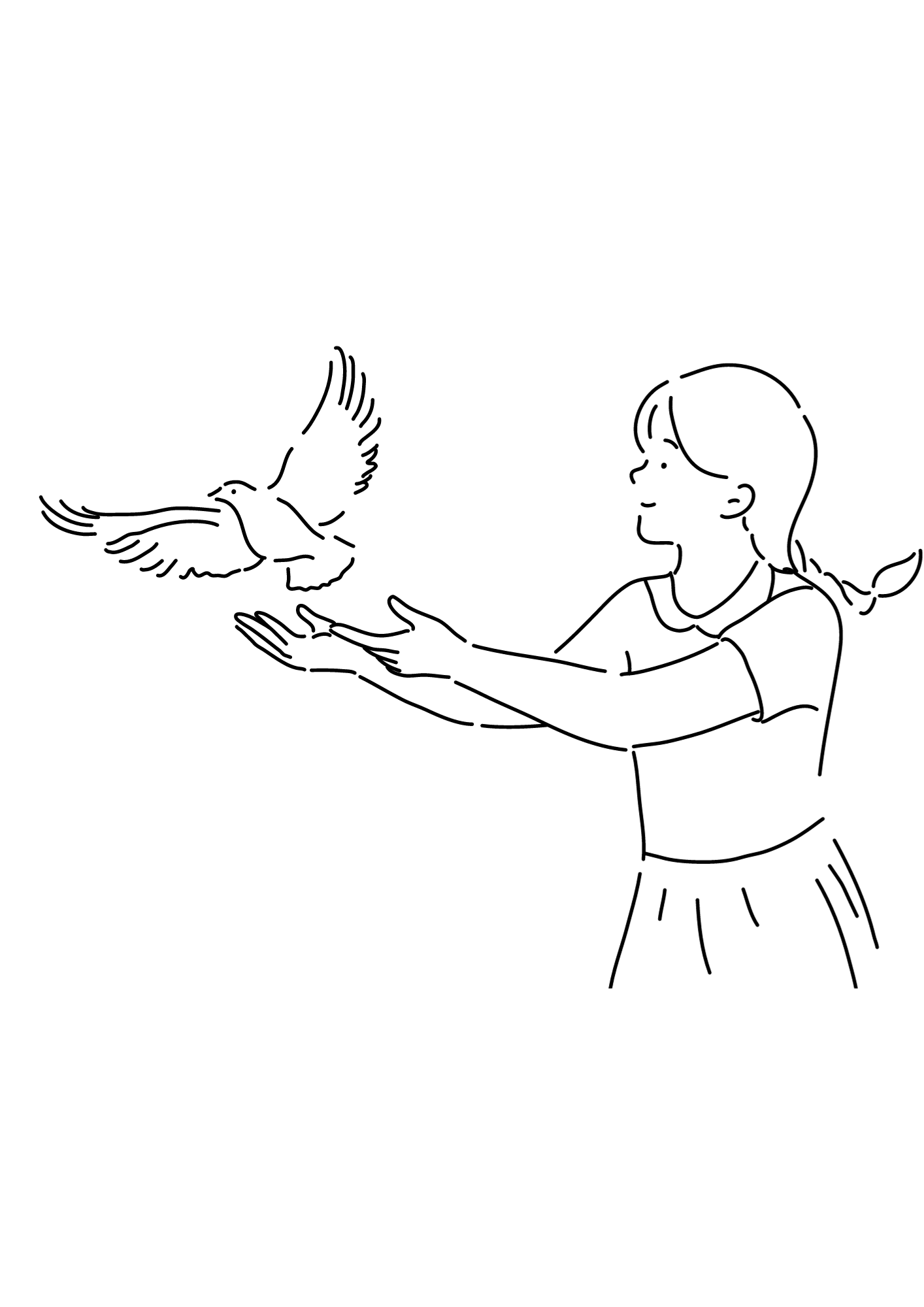 Girl Letting Go A White Dove Bird Coloring Page