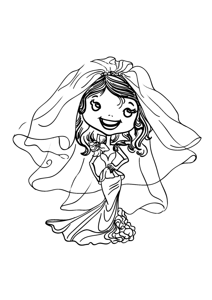 Girl Bride In Her Wedding Dress Coloring Page