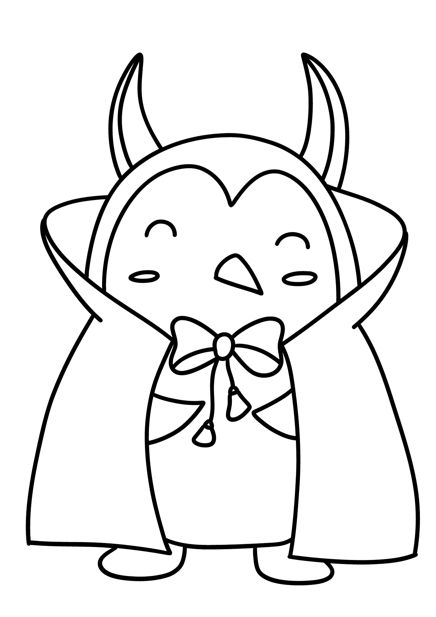 Halloween Penguin Hand Drawn Coloring Page