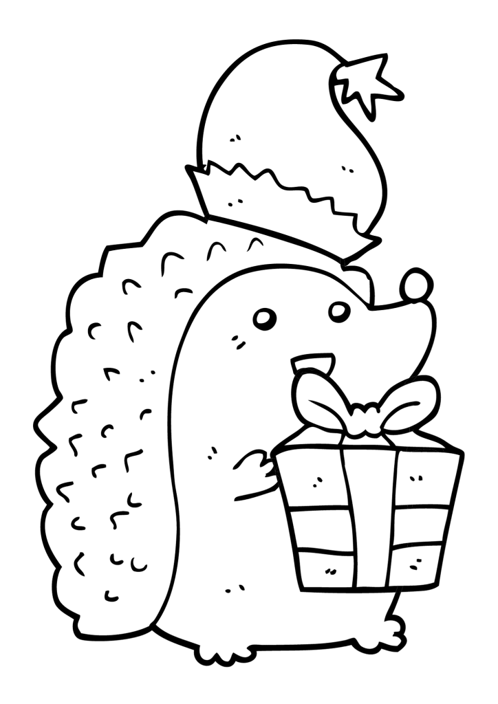 Hedgehog Merry Chirstmas Coloring Page