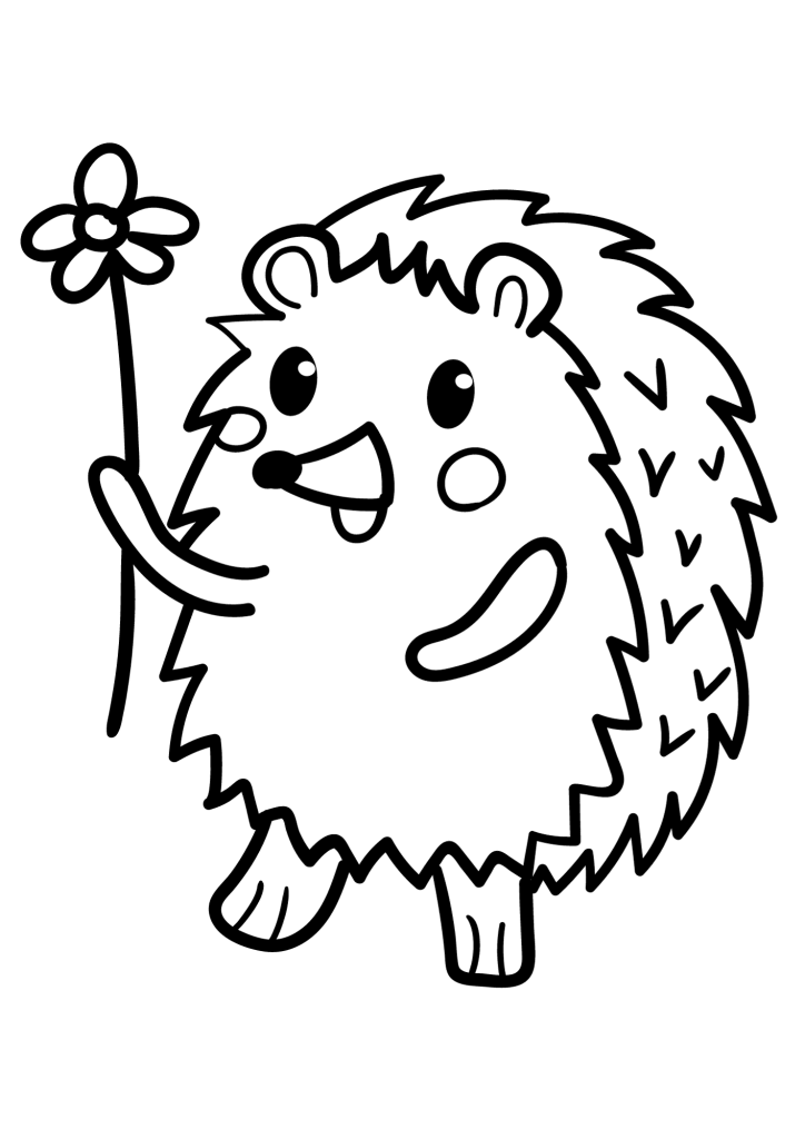 Hedgehog With Flower Coloring Page