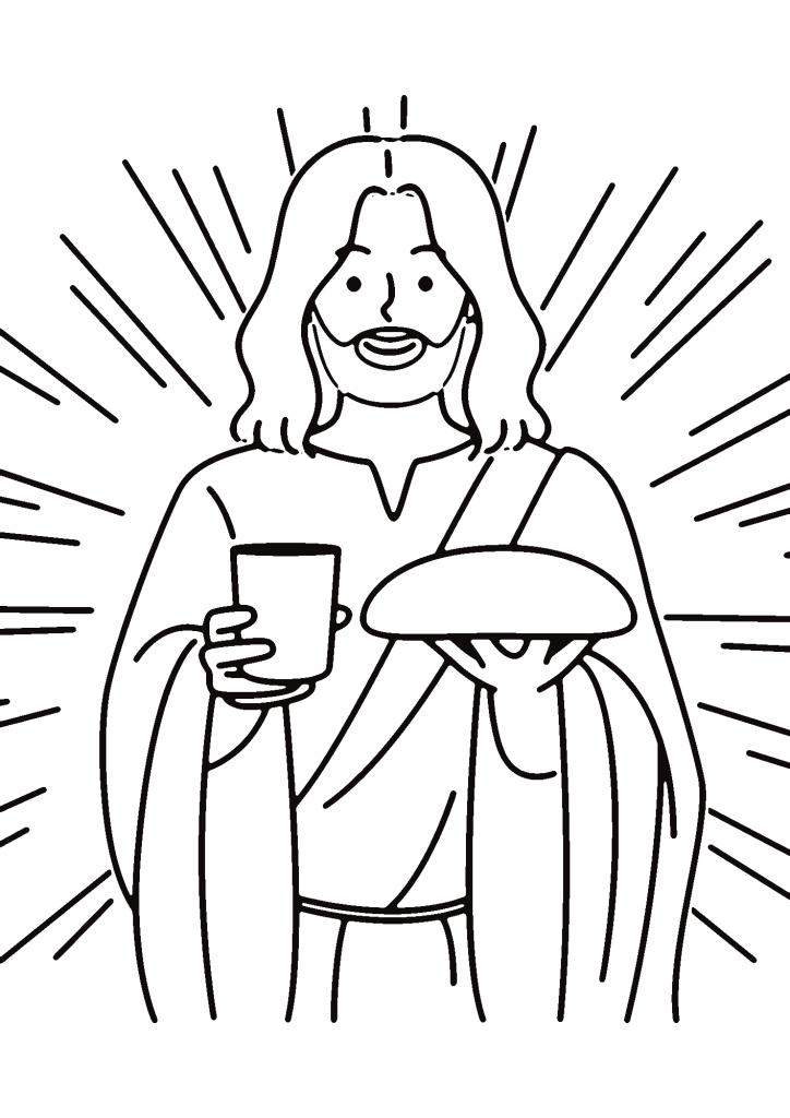 Jesus Christ With Bread And Wine Coloring Page