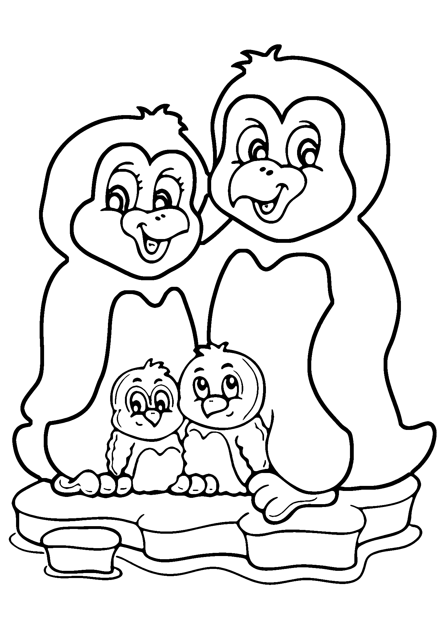 Penguin Family For Children Coloring Page