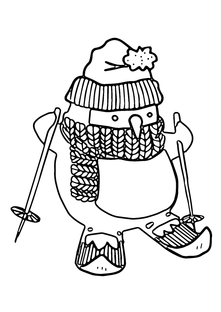 Penguin Wearing Winter Clothes Coloring Page
