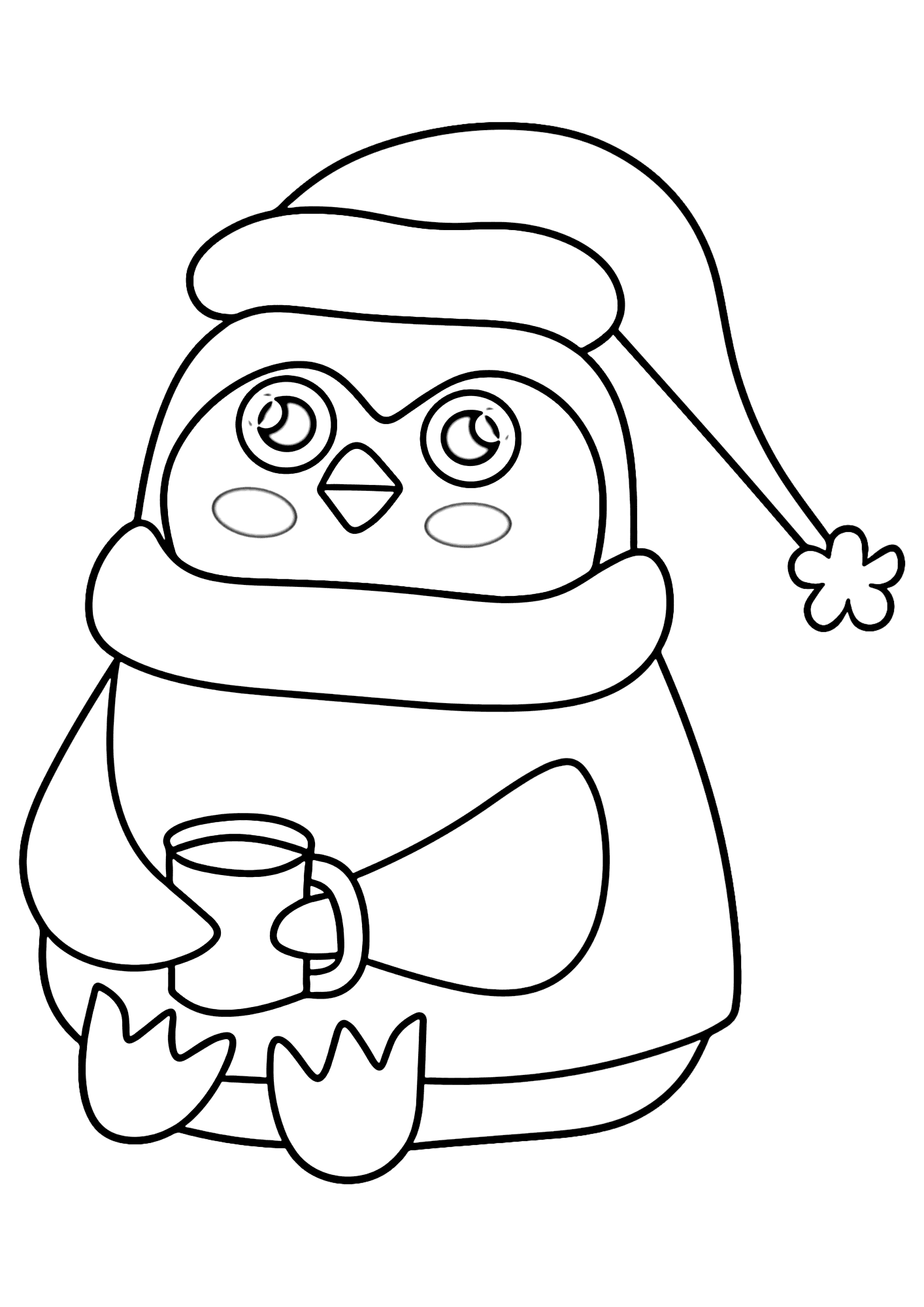 Penguin In Santa Hat Coloringp Page