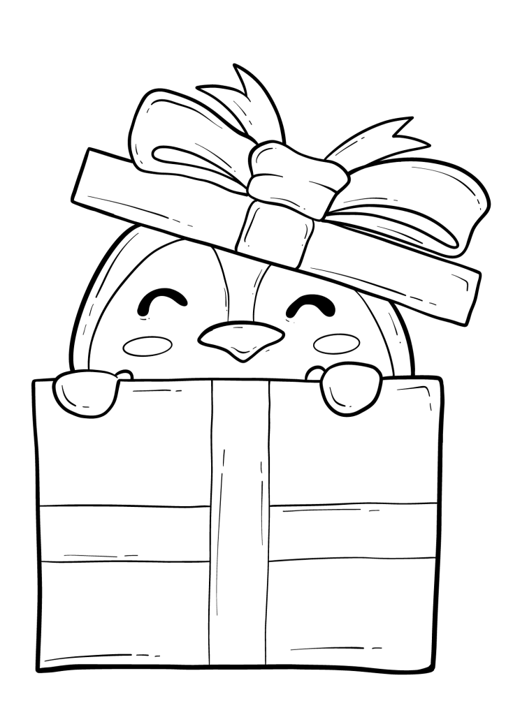 Penguin With Gift Coloring Page
