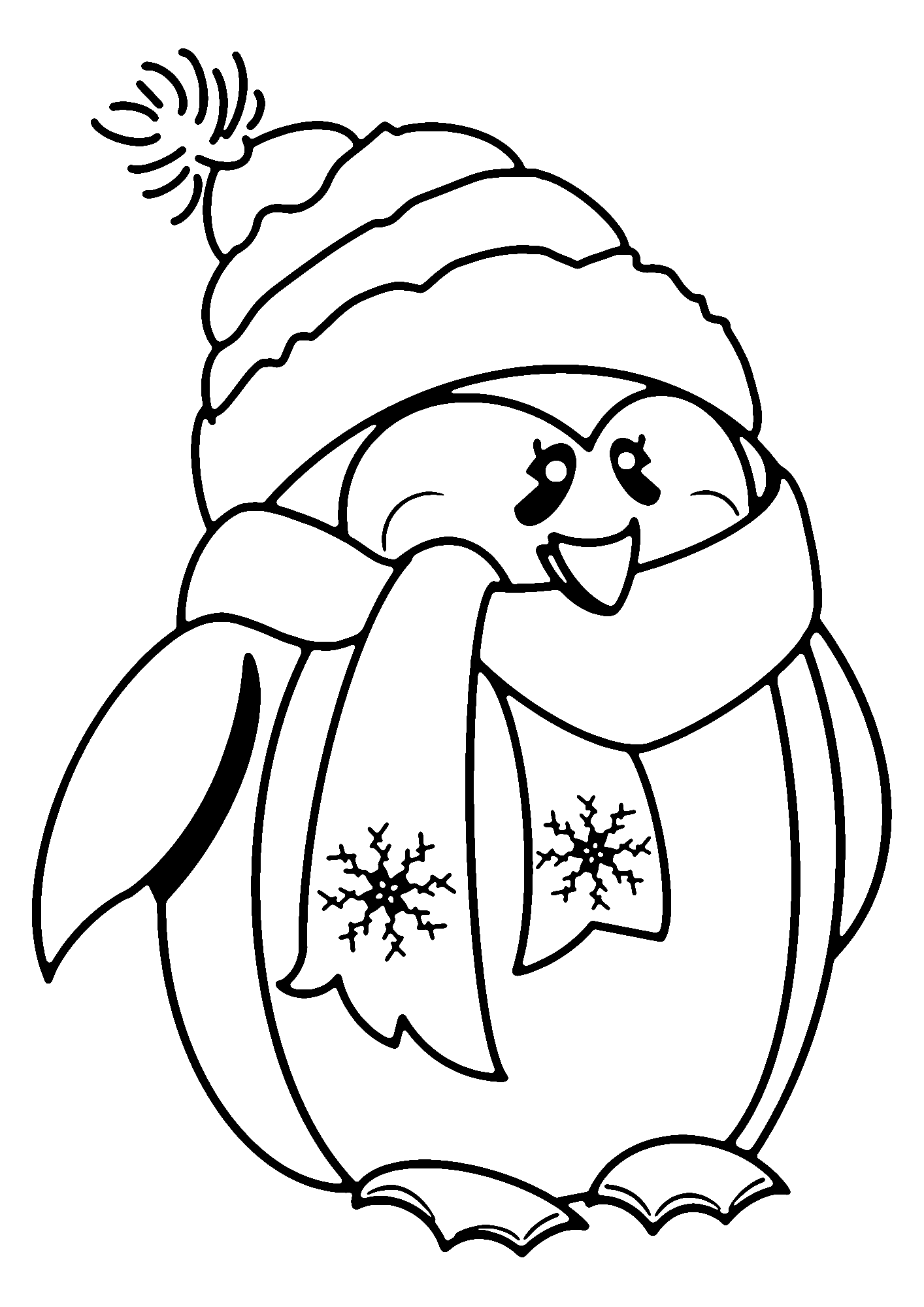 Pink Winter Penguin Coloring Page
