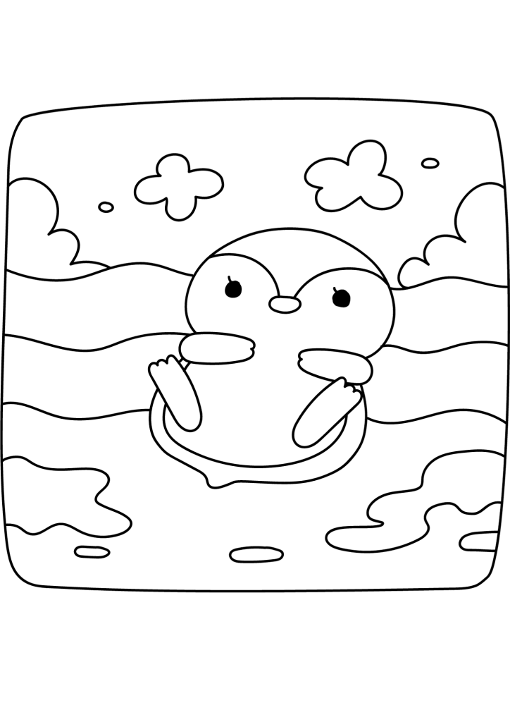 Printable Colorable Penguin On Its Back In A Beach